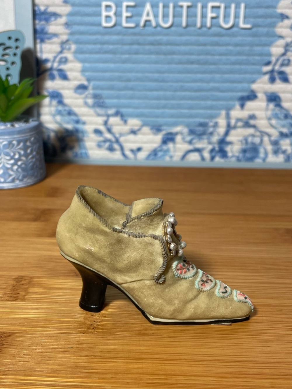 Vintage Resin Victorian Style Bootie  Figurine - Taupe